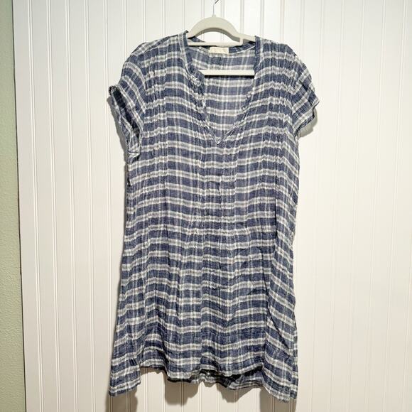 CP Shades Tops - CP Shades Regina Cap Sleeve Tunic Top Blue Plaid Linen Size Medium